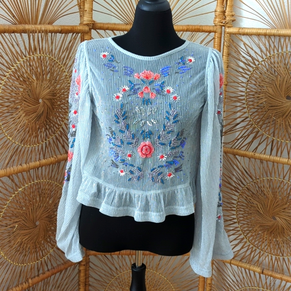 free people embraced top new size m silver